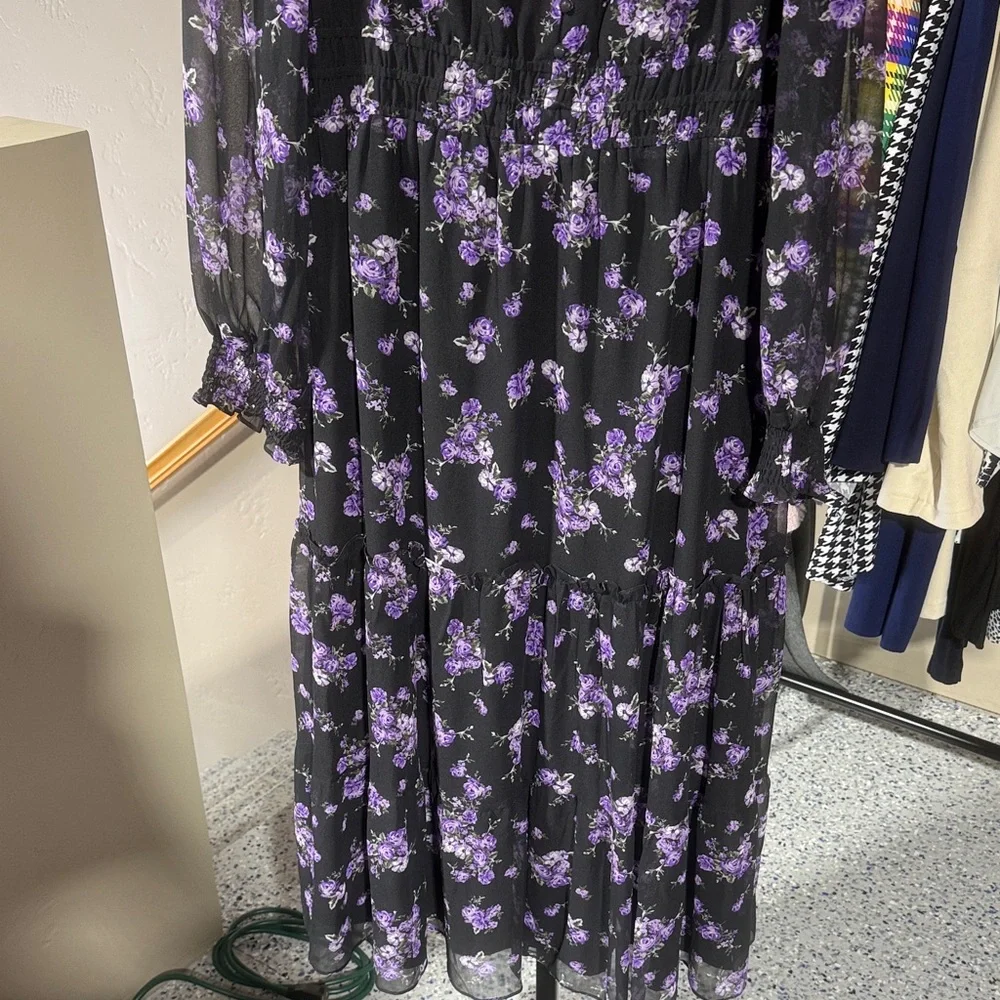 Lucy Paris Black and Purple Floral Long Sleeve Dress - Picture 5 of 7